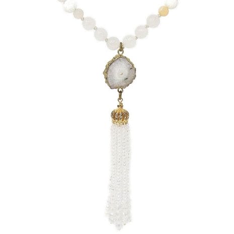 White Druzy Mala Necklace - Pendant
