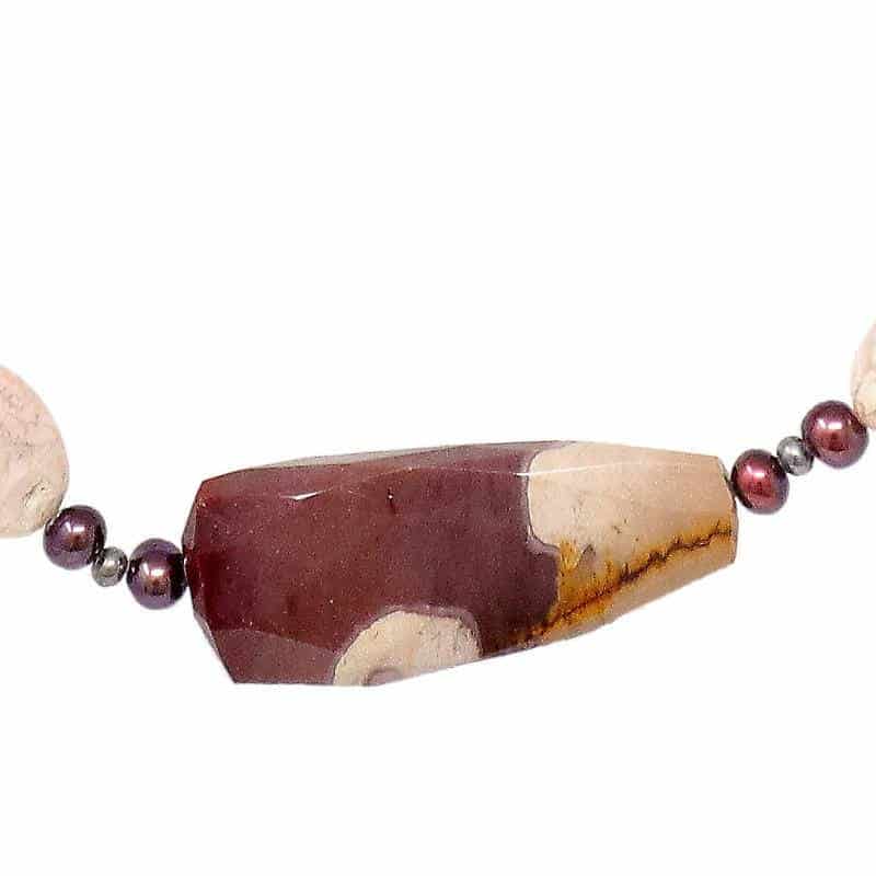 Mookaite Jasper and Freshwater Pearl Necklace - detail