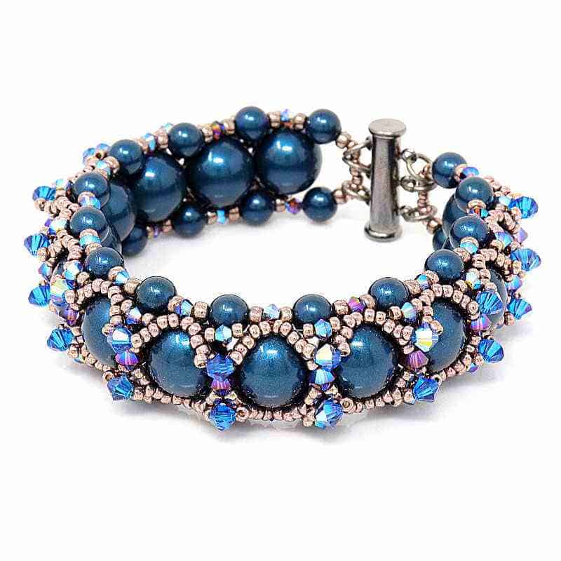 Faux Blue Pearl and Crystal Bracelet