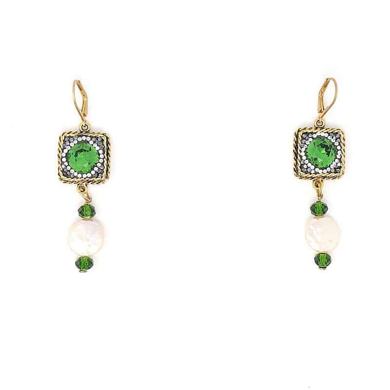 Emerald Pearl Crystal Earrings