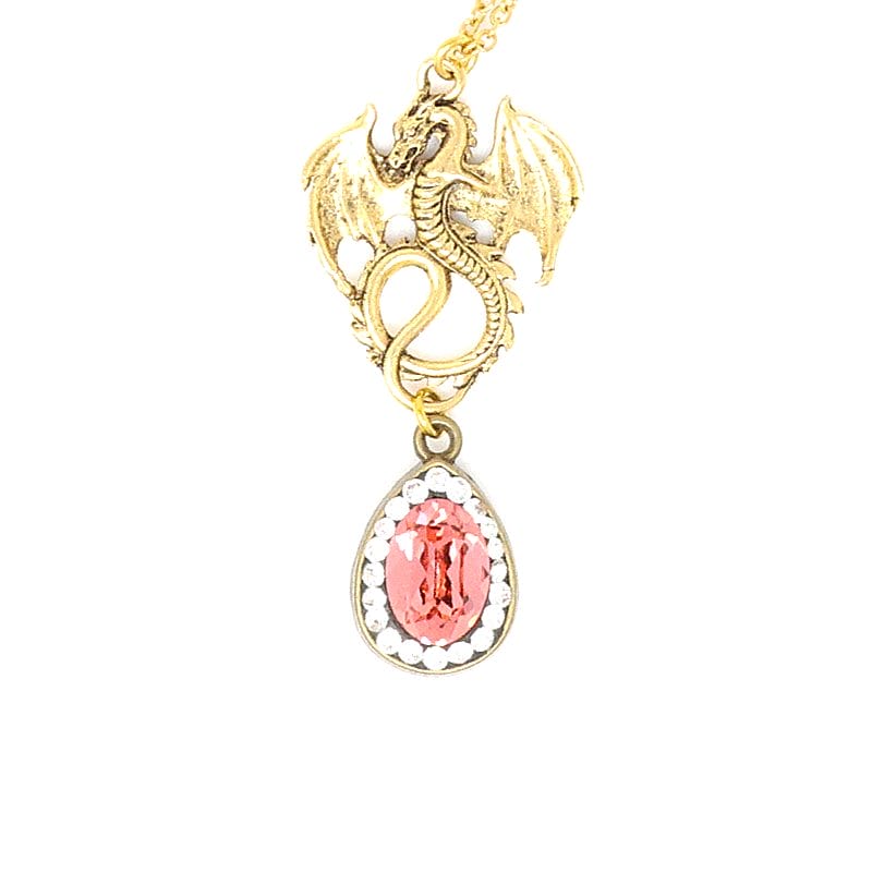Rose Crystal Dragon Necklace - (Pendant)