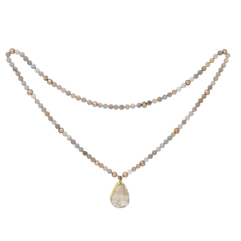 Golden Druzy Pearl Necklace