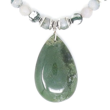 Moss Agate Sterling Silver Pendant Necklace - Pendant