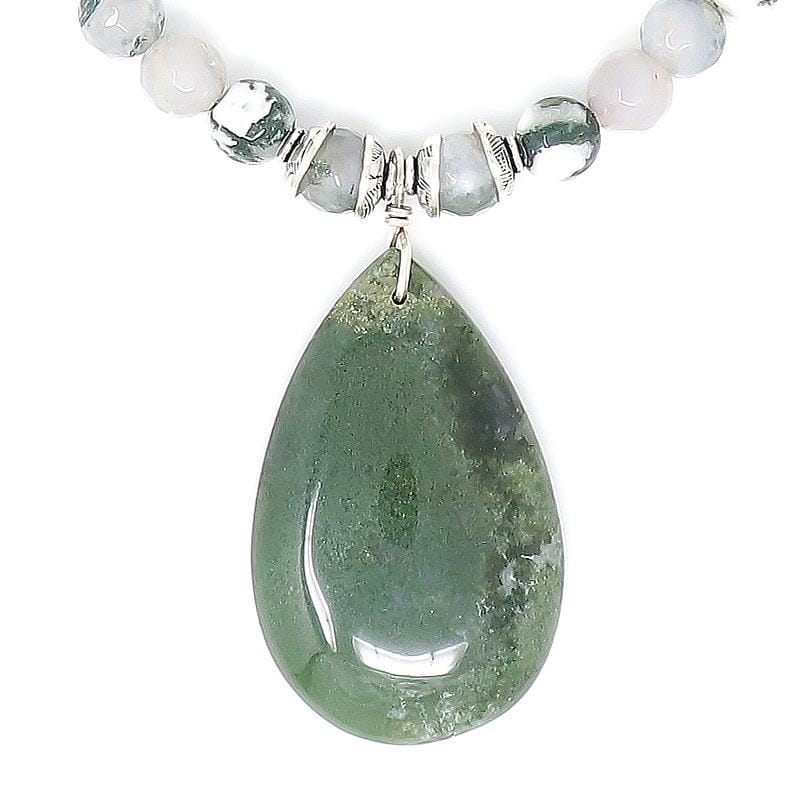 Moss Agate Sterling Silver Pendant Necklace - Pendant
