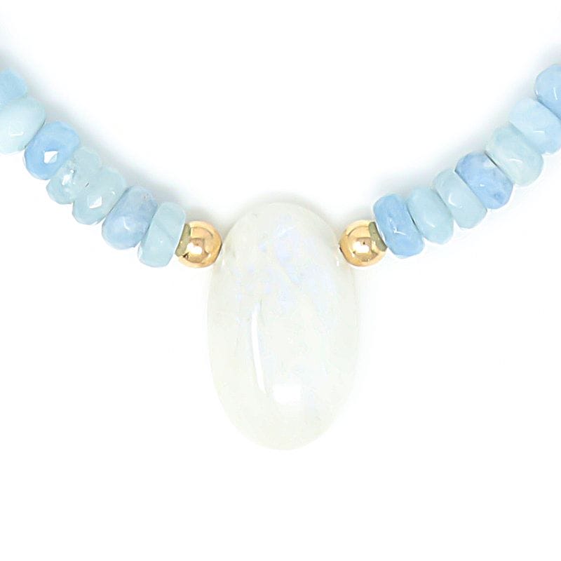 Rainbow Moonstone Aquamarine Gold Pendant Necklace - Pendant