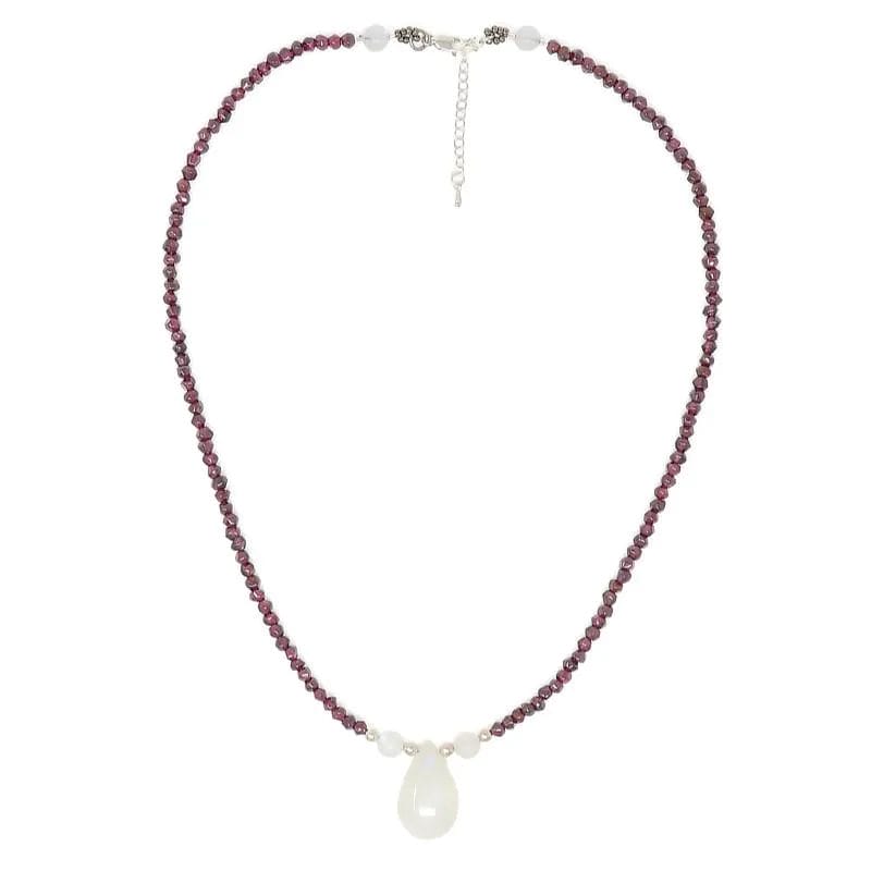 Rainbow Moonstone Garnet Pendant Necklace