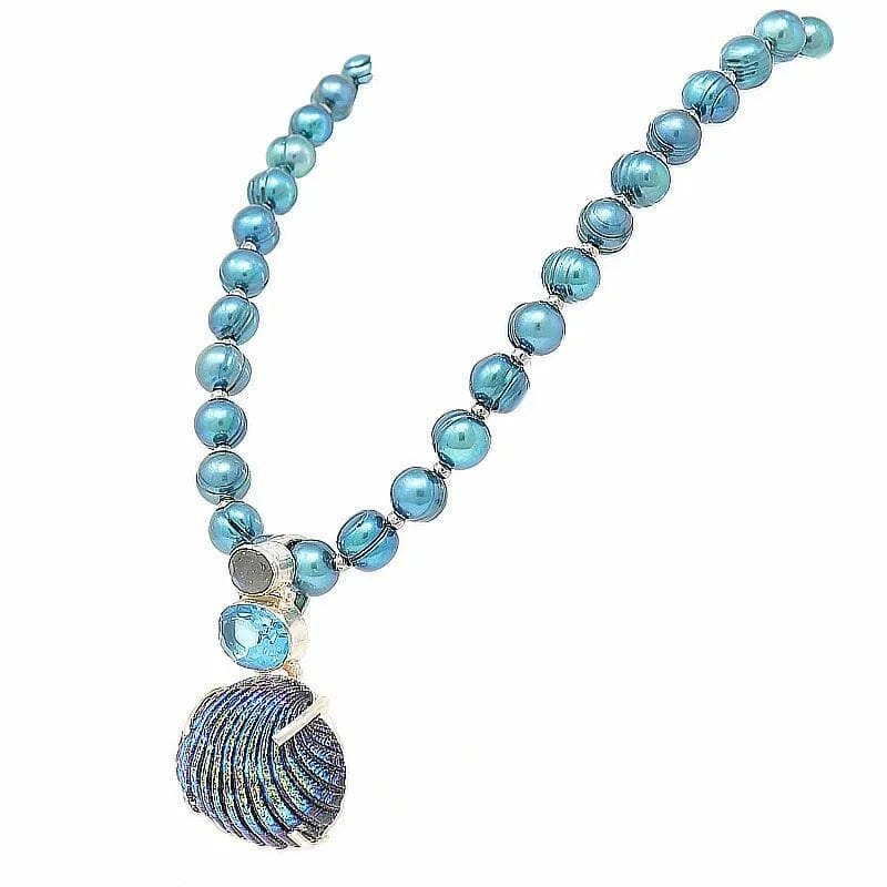 Genuine Freshwater Pearl Cerulean Blue Necklace - Profile